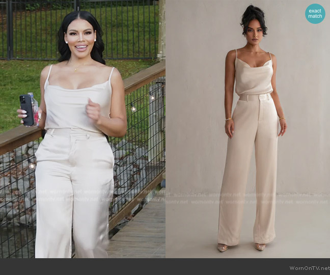 Jluxlabel Amour Cowl Neck Satin Camisole worn by Mia Thornton on The Real Housewives of Potomac