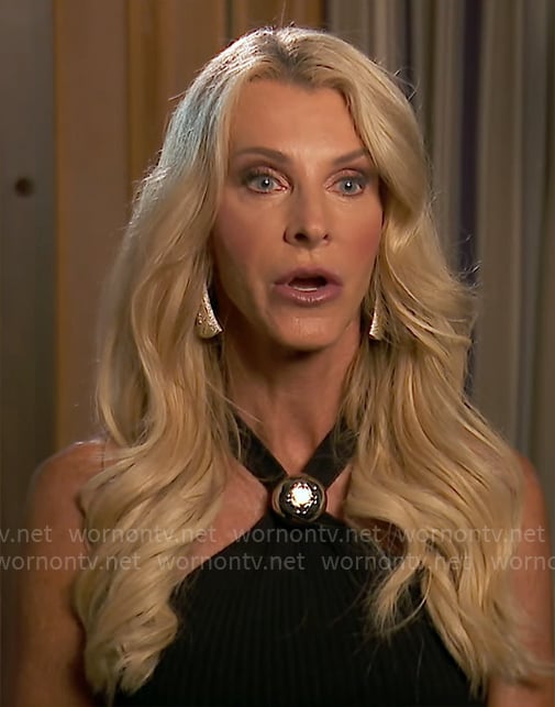 Joan’s black halter dress with silver ball on The Golden Bachelorette
