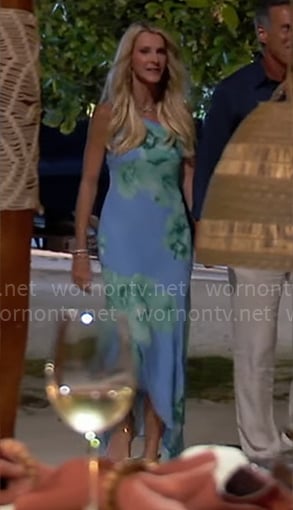Joan’s blue and green floral dress on The Golden Bachelorette