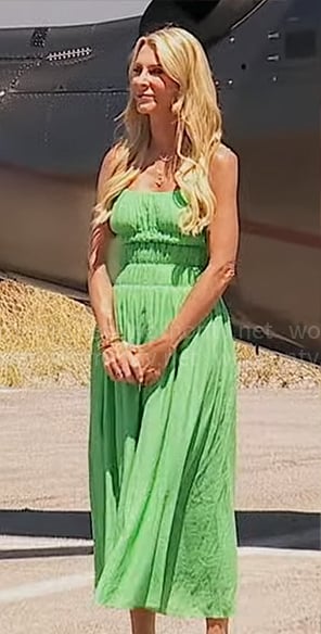 Joan’s green smocked midi dress on The Golden Bachelorette