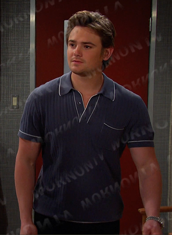 Johnny’s navy ribbed polo shirt on Days of our Lives