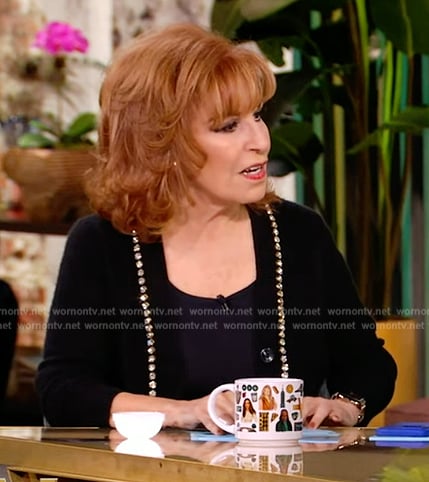 Joy’s black rhinestone embellished trim cardigan on The View