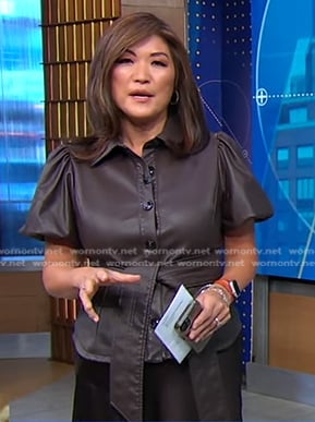 Juju’s brown puff short sleeve leather shirt on Good Morning America