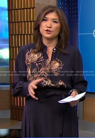 Juju’s navy floral print shirtdress on Good Morning America