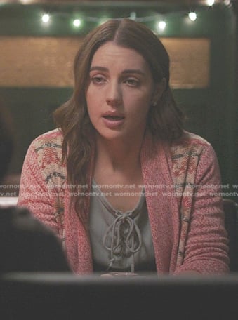 Jules’s pink printed cardigan on Greys Anatomy