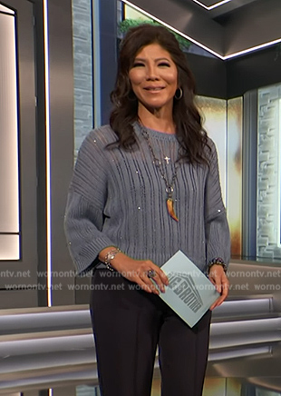 Julie’s blue sequin knit sweater on Big Brother