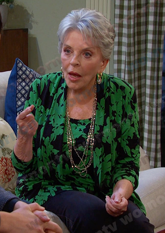 Julie’s green floral top and cardigan on Days of our Lives