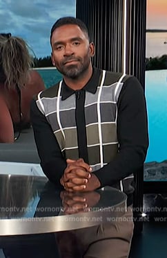 Justin’s plaid colorblock cardigan on E! News