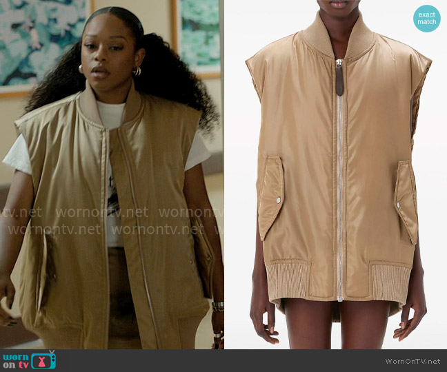 JW Anderson Satin-finish bomber gilet worn by Izzy Letts (Jazz Raycole) on The Lincoln Lawyer