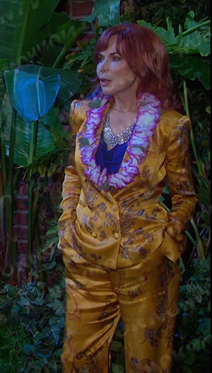 Kate’s yellow paisley blazer and pants on Days of our Lives