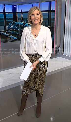 Kate’s white v-neck blouse and print skirt on NBC News Daily