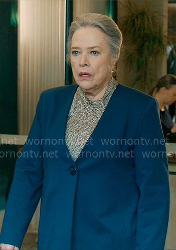 Madeline’s teal jacket and brown printed blouse on Matlock