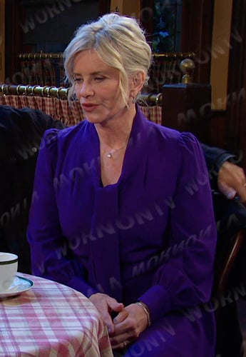 Kayla’s purple tie neck dress on Days of our Lives