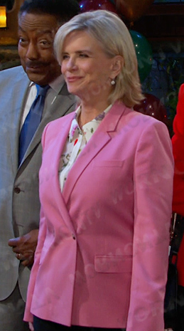 Kayla’s floral blouse and pink blazer on Days of our Lives