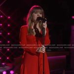 Kelly’s red asymmetric dress on The Kelly Clarkson Show