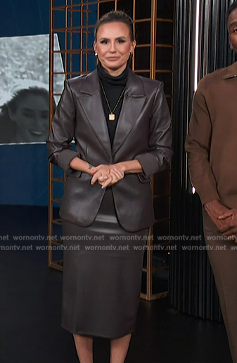 Keltie’s brown leather blazer and skirt on E! News