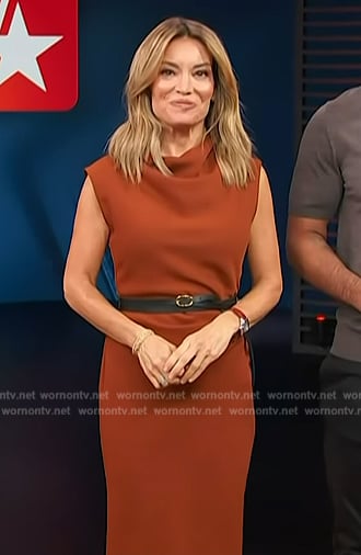 Kit’s brown cowl neck dress on Access Hollywood