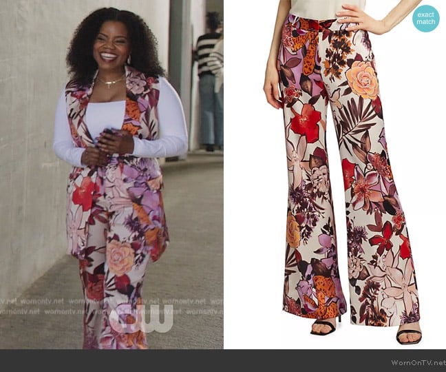 Kobi Halperin Eloise Floral Wide-Leg Pants worn by Amara Patterson (Kelly Jenrette) on All American Homecoming