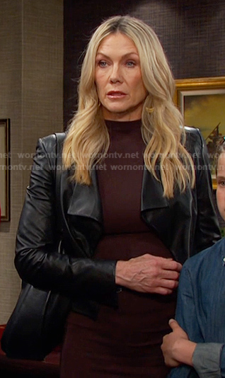 Kristen’s black draped leather jacket on Days of our Lives