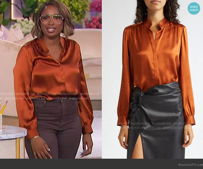 L'Agence Bianca Silk Satin Blouse worn by Jennifer Hudson on The Jennifer Hudson Show