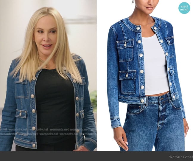 L'Agence Yari Collarless Denim Jacket worn by Shannon Beador on The Real Housewives of Orange County