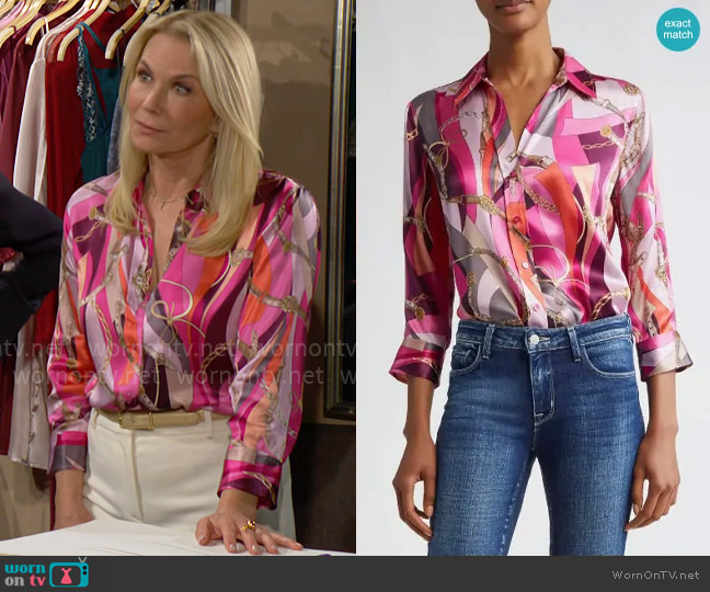L'Agence Dani Blouse in Pink Multi worn by Brooke Logan (Katherine Kelly Lang) on The Bold and the Beautiful