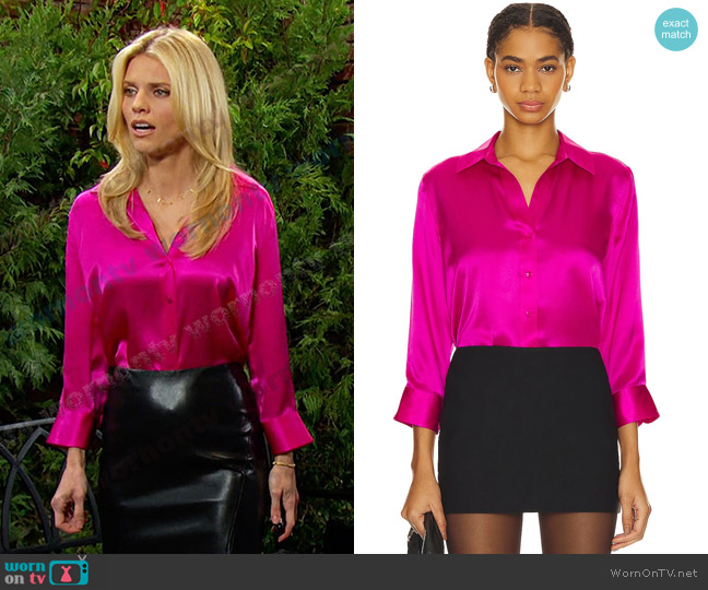 L'Agence Dani Silk Charmeuse Blouse in Star Ruby worn by Catherina Greene (AnnaLynne McCord) on Days of our Lives
