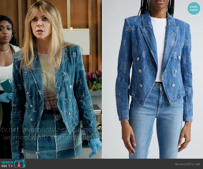 L'Agence Wayne Denim Double Breasted Crop Jacket worn by Morgan Gillory (Kaitlin Olson) on High Potential