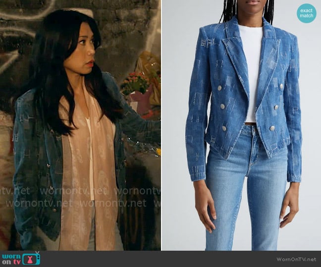 L'Agence Wayne Denim Double Breasted Crop Jacket worn by Melody Bayani (Liza Lapira) on The Equalizer