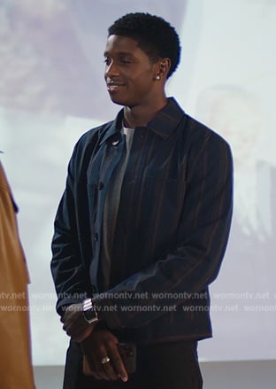 Lando’s navy striped shirt on All American Homecoming