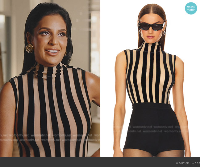 LaQuan Smith Sleeveless Mock Neck Bodysuit worn by Jessel Taank on The Real Housewives of New York City