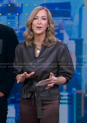 Lara’s brown tie waist leather top on Good Morning America