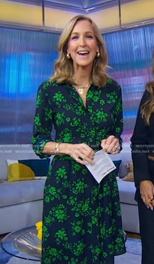 Lara’s navy and green floral shirtdress on Good Morning America