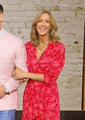 Lara’s red printed wrap dress on Good Morning America
