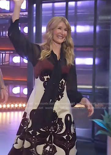 Laura Dern’s paisley embroidered dress on The Kelly Clarkson Show