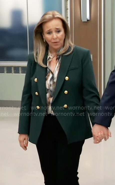 Laura’s green blazer with gold buttons on General Hospital