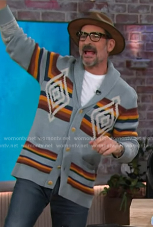 Lawrence Zarian’s light blue printed cardigan on The Kelly Clarkson Show