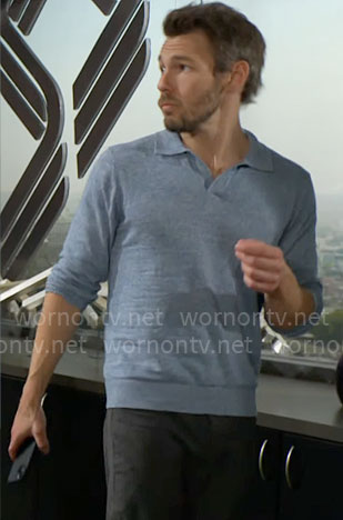 Liam’s blue collared sweater on The Bold and the Beautiful