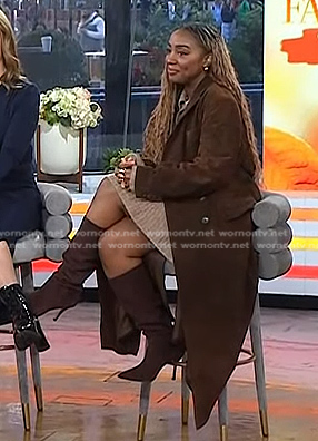 Lindsay Peoples’ brown suede coat on Today