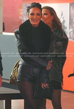 Lisa’s black fur trim leather jacket and shorts on The Real Housewives of Salt Lake City