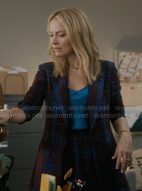 Lorna’s burgundy and blue plaid blazer and shorts set on The Lincoln Lawyer