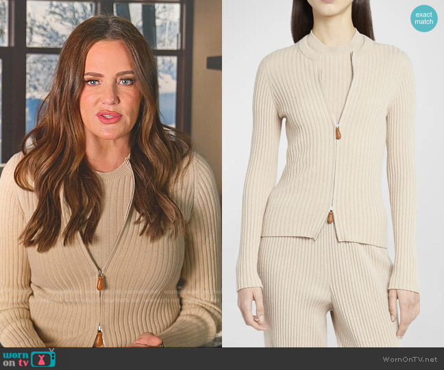 Loro Piana Lago Sirio Cashmere Zip-Up Jacket in D0j4 Sesame Sauce me worn by Meredith Marks on The Real Housewives of Salt Lake City