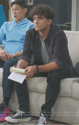 Lucas’s black heart print sneakers on Greys Anatomy