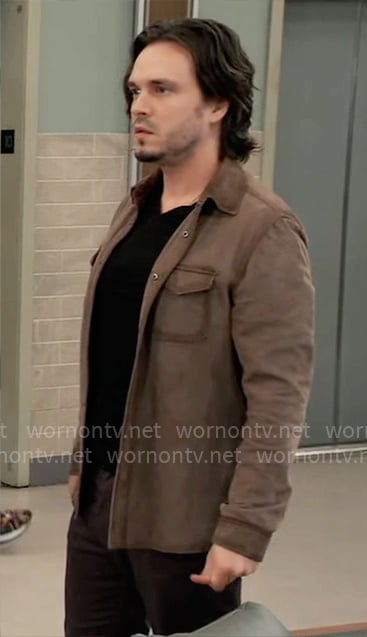 Lucky’s brown suede shirt jacket on General Hospital