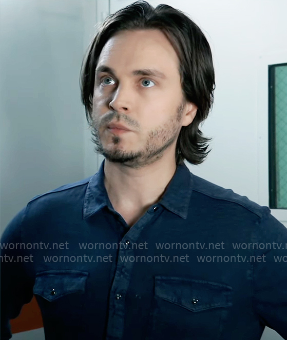 Lucky’s navy button down shirt on General Hospital