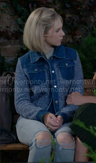 Lucy’s blue denim and knit jacket on The Young and the Restless