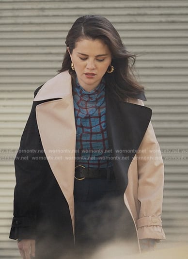 Mabel’s colorblock trench coat on Only Murders in the Building