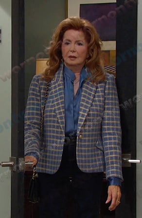 Maggie’s blue plaid blazer on Days of our Lives