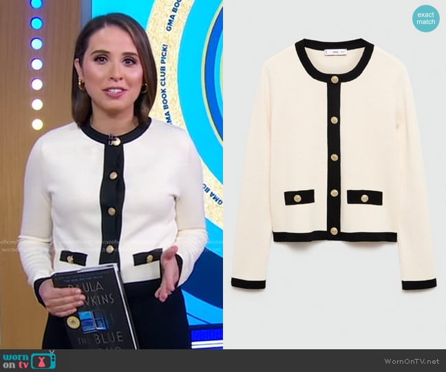 Mango Knitted Jacket Pia in Ecru worn by Elizabeth Schulze on Good Morning America