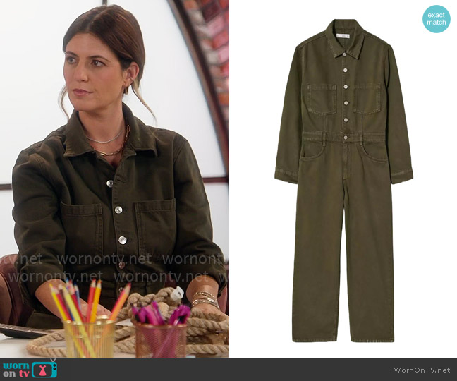 Mango Long Denim Jumpsuit worn by Marisa Lainer on Celebrations with Lacey Chabert